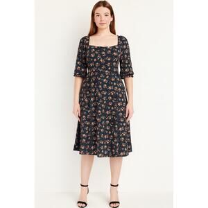 Julia Jordan Square Neck Floral A-Line Midi Dress Dark Teal Pockets Sz 10